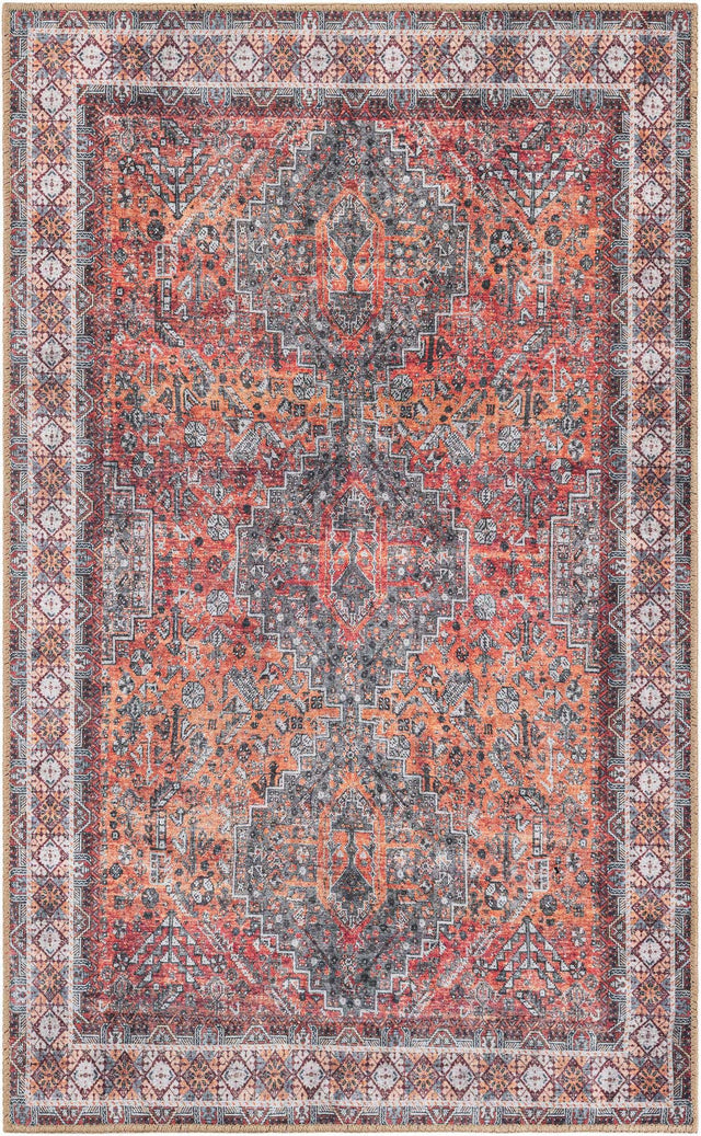 Washable Rust Red 3' 6 x 5' 6 Timeless Rectangle Area Rug Easy to Clean Stain Resistant & Durable Traditional Classic Vintage Design Carpet for Sale at Rug Engine