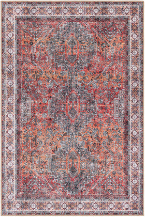Washable Rust Red 4' 1 x 6' 1 Timeless Rectangle Area Rug Easy to Clean Stain Resistant & Durable Traditional Classic Vintage Design Carpet for Sale at Rug Engine