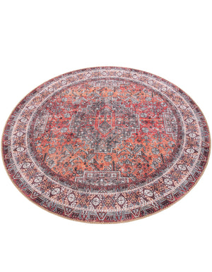 Washable Rust Red 5' 1 x 5' 1 Timeless Round Area Rug Easy to Clean Stain Resistant & Durable Traditional Classic Vintage Design Carpet for Sale at Rug Engine