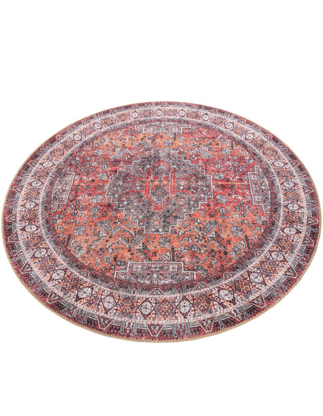 Washable Rust Red 5' 1 x 5' 1 Timeless Round Area Rug Easy to Clean Stain Resistant & Durable Traditional Classic Vintage Design Carpet for Sale at Rug Engine