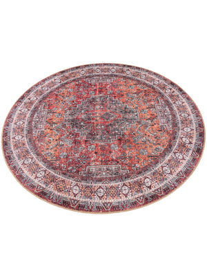 Washable Rust Red 5' 1 x 5' 1 Timeless Round Area Rug Easy to Clean Stain Resistant & Durable Traditional Classic Vintage Design Carpet for Sale at Rug Engine