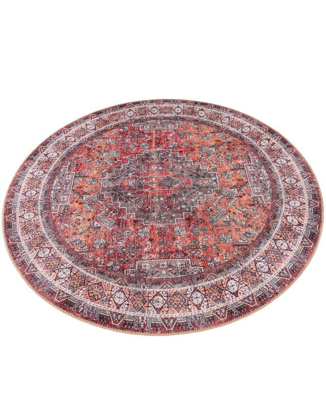Washable Rust Red 5' 1 x 5' 1 Timeless Round Area Rug Easy to Clean Stain Resistant & Durable Traditional Classic Vintage Design Carpet for Sale at Rug Engine