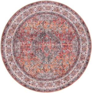Washable Rust Red 5' 1 x 5' 1 Timeless Round Area Rug Easy to Clean Stain Resistant & Durable Traditional Classic Vintage Design Carpet for Sale at Rug Engine