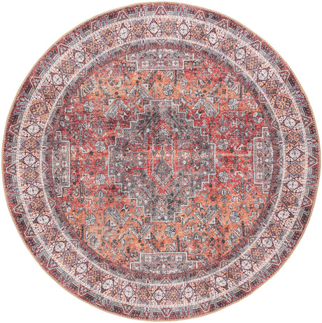 Washable Rust Red 5' 1 x 5' 1 Timeless Round Area Rug Easy to Clean Stain Resistant & Durable Traditional Classic Vintage Design Carpet for Sale at Rug Engine