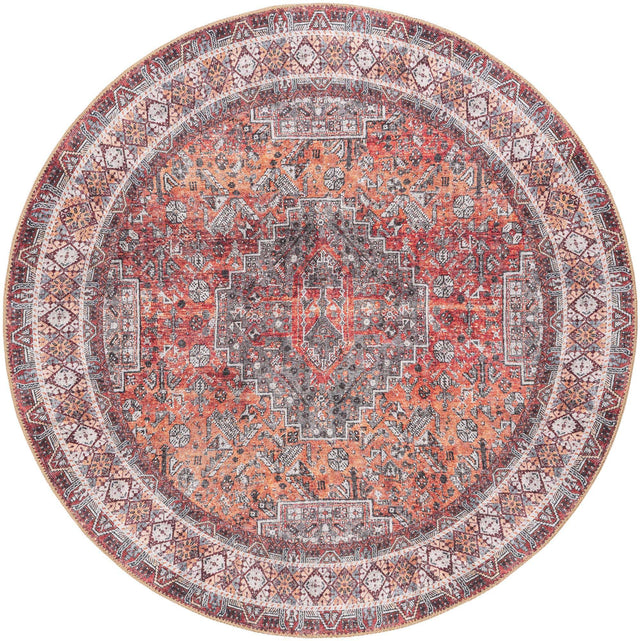 Washable Rust Red 5' 1 x 5' 1 Timeless Round Area Rug Easy to Clean Stain Resistant & Durable Traditional Classic Vintage Design Carpet for Sale at Rug Engine