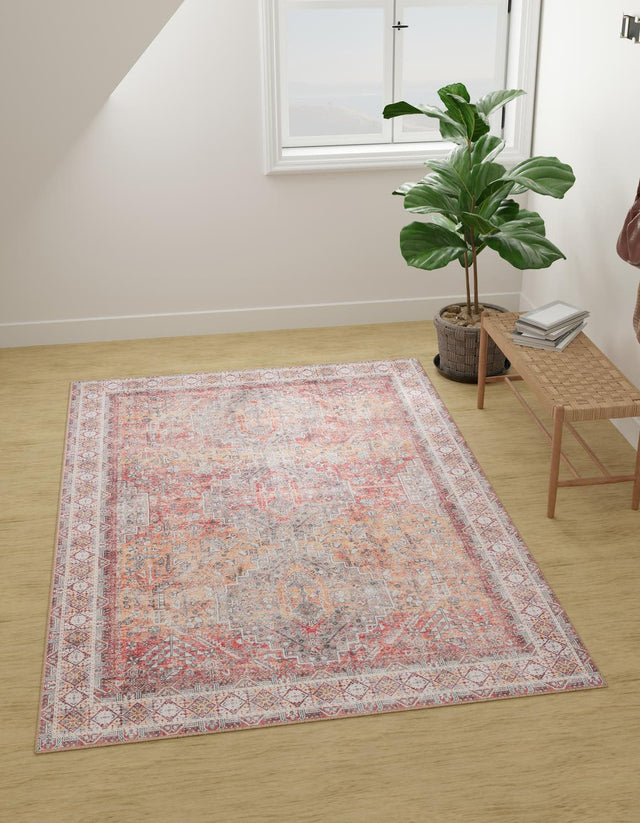 Washable Rust Red 3' 6 x 5' 6 Timeless Rectangle Area Rug Easy to Clean Stain Resistant & Durable Traditional Classic Vintage Design Carpet for Sale at Rug Engine