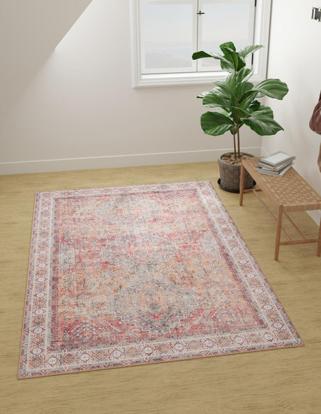 Washable Rust Red 7' 10 x 10' Timeless Rectangle Area Rug Easy to Clean Stain Resistant & Durable Traditional Classic Vintage Design Carpet for Sale at Rug Engine