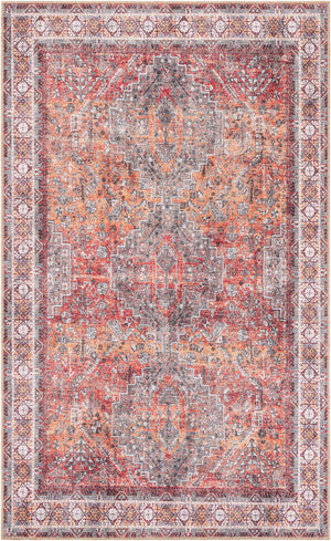 Washable Rust Red 5' 1 x 8' Timeless Rectangle Area Rug Easy to Clean Stain Resistant & Durable Traditional Classic Vintage Design Carpet for Sale at Rug Engine