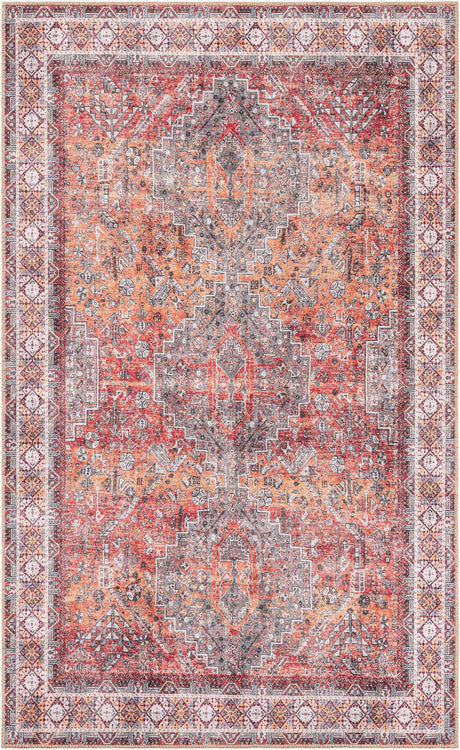 Washable Rust Red 5' 1 x 8' Timeless Rectangle Area Rug Easy to Clean Stain Resistant & Durable Traditional Classic Vintage Design Carpet for Sale at Rug Engine