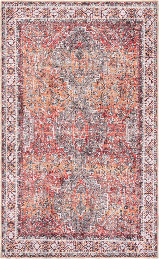 Washable Rust Red 5' 1 x 8' Timeless Rectangle Area Rug Easy to Clean Stain Resistant & Durable Traditional Classic Vintage Design Carpet for Sale at Rug Engine