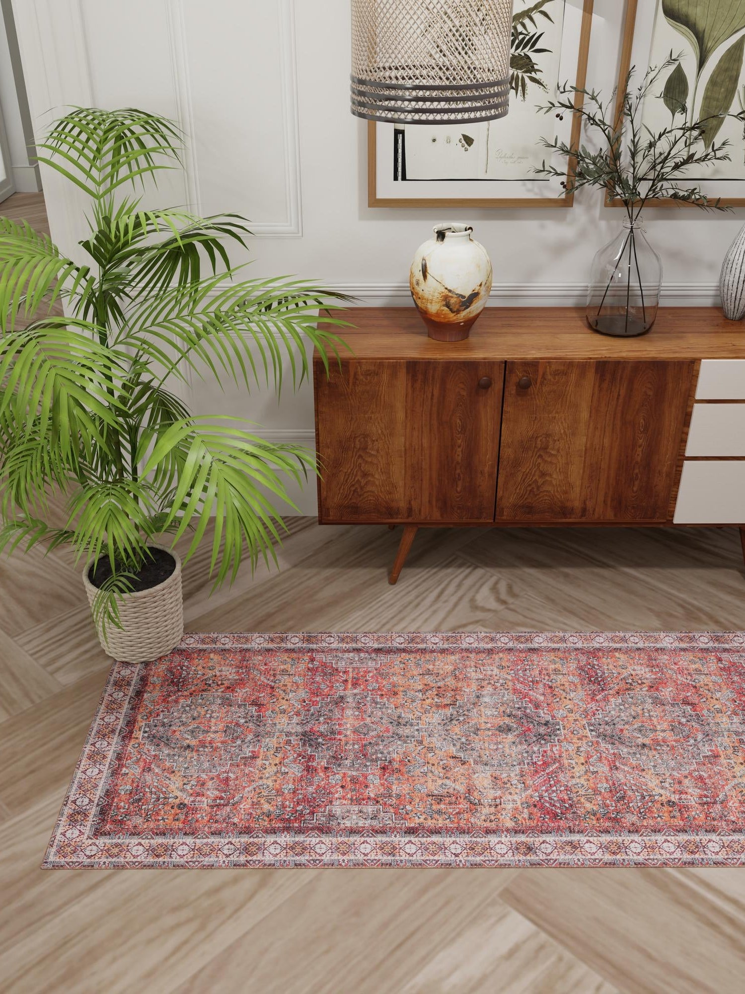 Washable Rust Red 2' x 6' 1 Timeless Runner Area Rug Easy to Clean Stain Resistant & Durable Traditional Classic Vintage Design Carpet for Sale at Rug Engine
