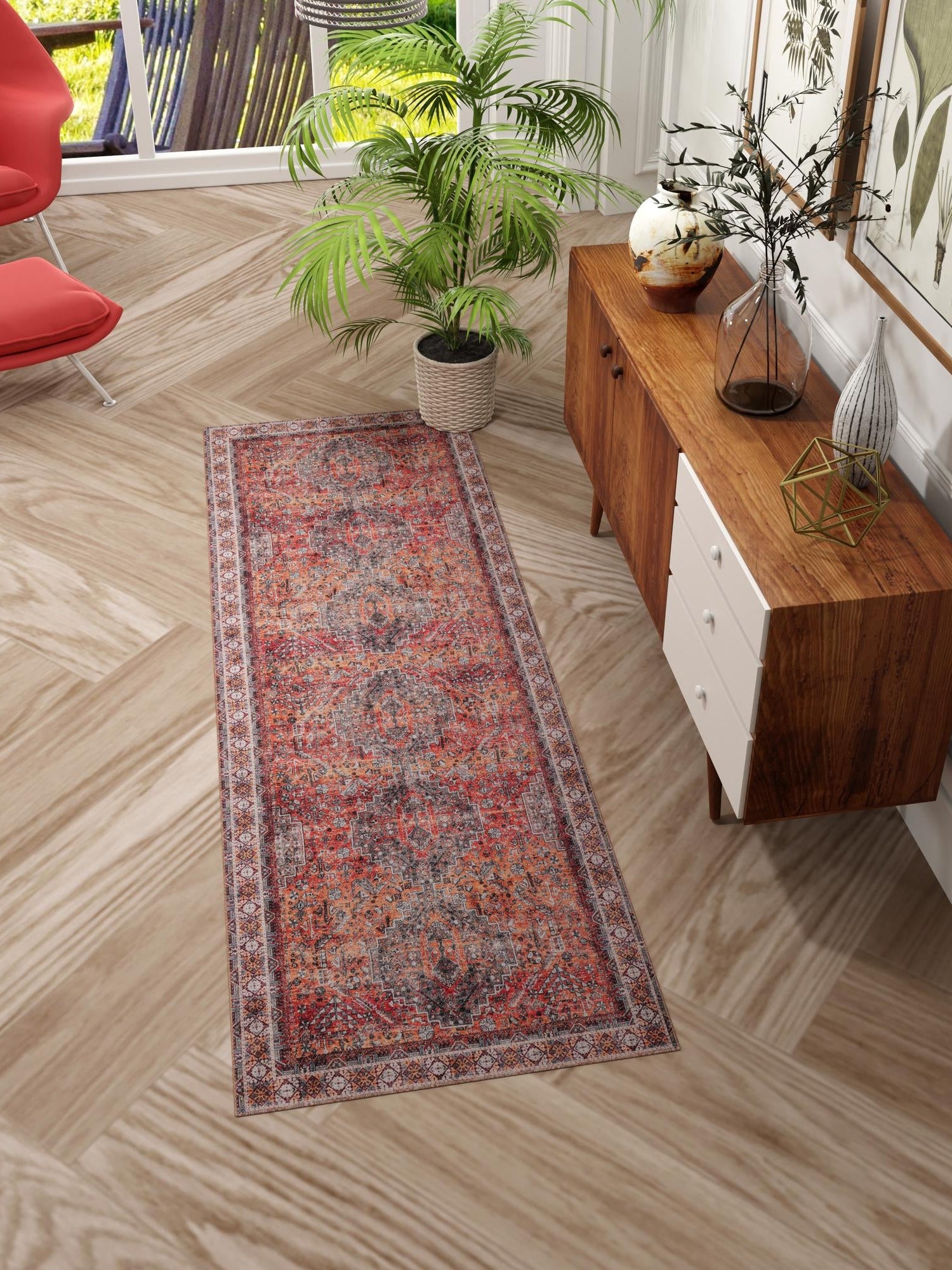 Washable Rust Red 2' 7 x 12' Timeless Runner Area Rug Easy to Clean Stain Resistant & Durable Traditional Classic Vintage Design Carpet for Sale at Rug Engine