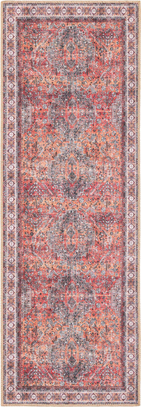 Washable Rust Red 2' x 6' 1 Timeless Runner Area Rug Easy to Clean Stain Resistant & Durable Traditional Classic Vintage Design Carpet for Sale at Rug Engine