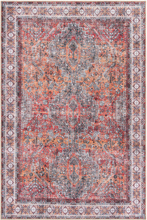 Washable Rust Red 6' 1 x 9' Timeless Rectangle Area Rug Easy to Clean Stain Resistant & Durable Traditional Classic Vintage Design Carpet for Sale at Rug Engine