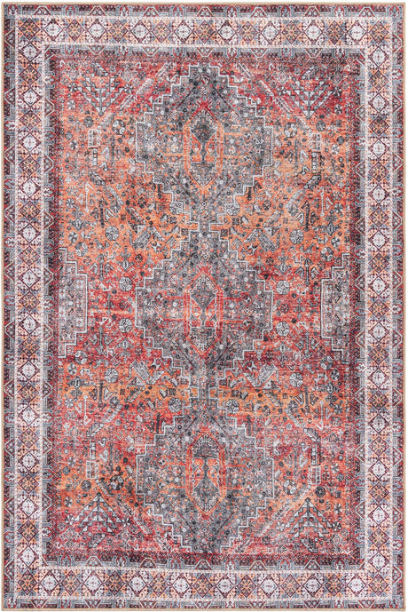 Washable Rust Red 6' 1 x 9' Timeless Rectangle Area Rug Easy to Clean Stain Resistant & Durable Traditional Classic Vintage Design Carpet for Sale at Rug Engine