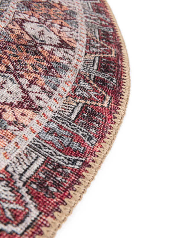 Washable Rust Red 3' 6 x 3' 6 Timeless Round Area Rug Easy to Clean Stain Resistant & Durable Traditional Classic Vintage Design Carpet for Sale at Rug Engine