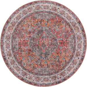 Washable Rust Red 7' 10 x 7' 10 Timeless Round Area Rug Easy to Clean Stain Resistant & Durable Traditional Classic Vintage Design Carpet for Sale at Rug Engine