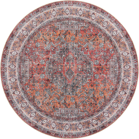 Washable Rust Red 7' 10 x 7' 10 Timeless Round Area Rug Easy to Clean Stain Resistant & Durable Traditional Classic Vintage Design Carpet for Sale at Rug Engine