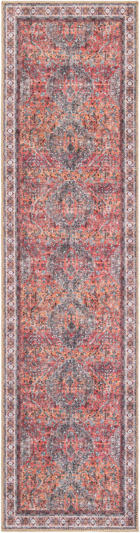 Washable Rust Red 2' x 8' Timeless Runner Area Rug Easy to Clean Stain Resistant & Durable Traditional Classic Vintage Design Carpet for Sale at Rug Engine