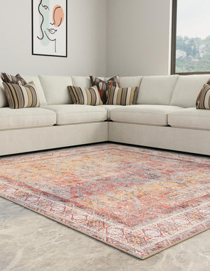 Washable Rust Red 7' 10 x 7' 10 Timeless Square Area Rug Easy to Clean Stain Resistant & Durable Traditional Classic Vintage Design Carpet for Sale at Rug Engine