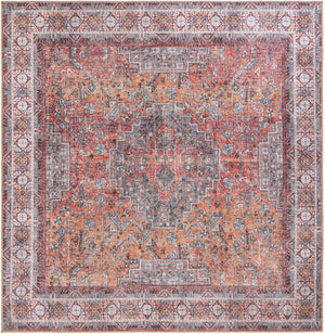 Washable Rust Red 7' 10 x 7' 10 Timeless Square Area Rug Easy to Clean Stain Resistant & Durable Traditional Classic Vintage Design Carpet for Sale at Rug Engine