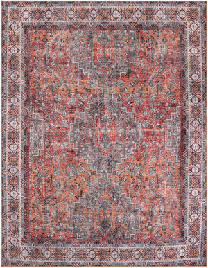 Washable Rust Red 7' 10 x 10' Timeless Rectangle Area Rug Easy to Clean Stain Resistant & Durable Traditional Classic Vintage Design Carpet for Sale at Rug Engine