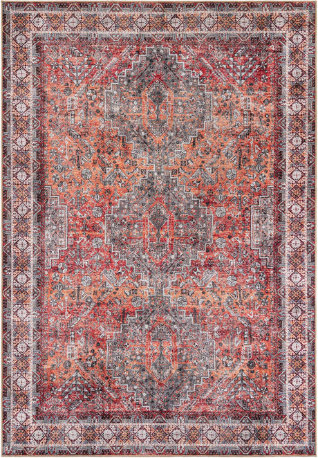Washable Rust Red 8' 4 x 12' Timeless Rectangle Area Rug Easy to Clean Stain Resistant & Durable Traditional Classic Vintage Design Carpet for Sale at Rug Engine