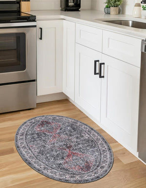 Washable Gray 2' x 3' 1 Timeless Oval Area Rug Easy to Clean Stain Resistant & Durable Traditional Classic Vintage Design Carpet for Sale at Rug Engine
