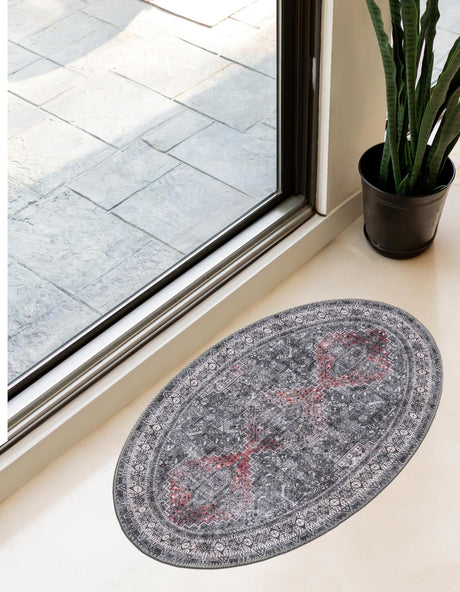 Washable Gray 2' x 3' 1 Timeless Oval Area Rug Easy to Clean Stain Resistant & Durable Traditional Classic Vintage Design Carpet for Sale at Rug Engine