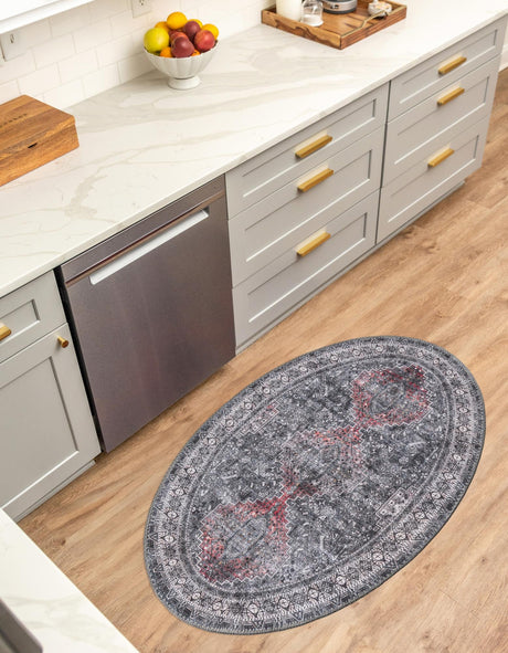 Washable Gray 2' x 3' 1 Timeless Oval Area Rug Easy to Clean Stain Resistant & Durable Traditional Classic Vintage Design Carpet for Sale at Rug Engine