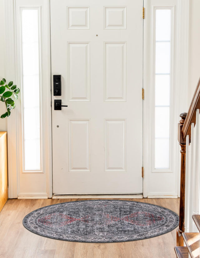 Washable Gray 2' x 3' 1 Timeless Oval Area Rug Easy to Clean Stain Resistant & Durable Traditional Classic Vintage Design Carpet for Sale at Rug Engine