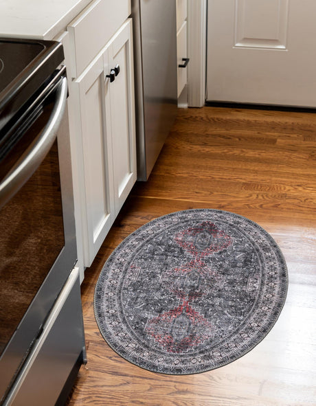 Washable Gray 2' x 3' 1 Timeless Oval Area Rug Easy to Clean Stain Resistant & Durable Traditional Classic Vintage Design Carpet for Sale at Rug Engine