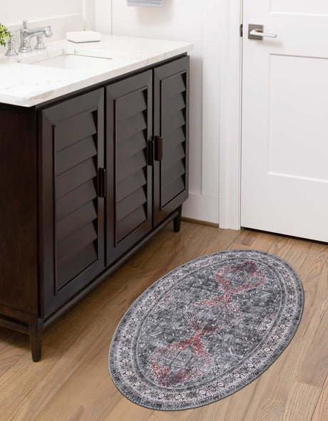 Washable Gray 2' x 3' 1 Timeless Oval Area Rug Easy to Clean Stain Resistant & Durable Traditional Classic Vintage Design Carpet for Sale at Rug Engine