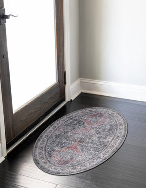 Washable Gray 2' x 3' 1 Timeless Oval Area Rug Easy to Clean Stain Resistant & Durable Traditional Classic Vintage Design Carpet for Sale at Rug Engine