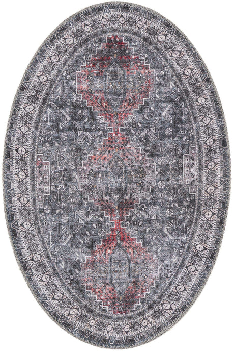 Washable Gray 2' x 3' 1 Timeless Oval Area Rug Easy to Clean Stain Resistant & Durable Traditional Classic Vintage Design Carpet for Sale at Rug Engine