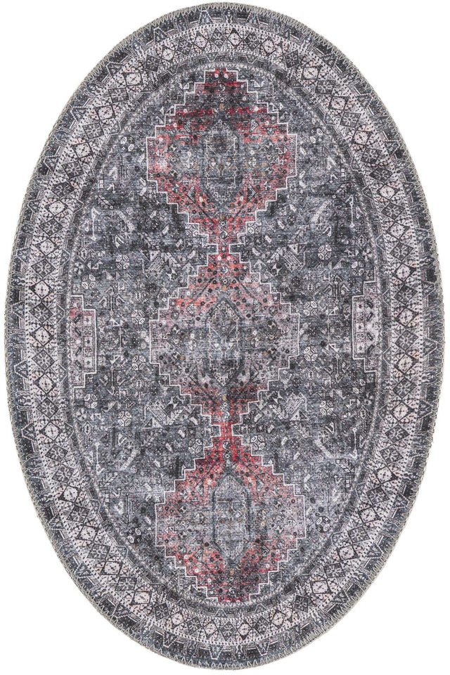 Washable Gray 2' x 3' 1 Timeless Oval Area Rug Easy to Clean Stain Resistant & Durable Traditional Classic Vintage Design Carpet for Sale at Rug Engine