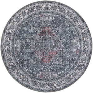Washable Gray 3' 6 x 3' 6 Timeless Round Area Rug Easy to Clean Stain Resistant & Durable Traditional Classic Vintage Design Carpet for Sale at Rug Engine
