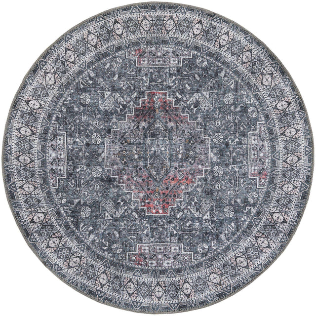 Washable Gray 3' 6 x 3' 6 Timeless Round Area Rug Easy to Clean Stain Resistant & Durable Traditional Classic Vintage Design Carpet for Sale at Rug Engine