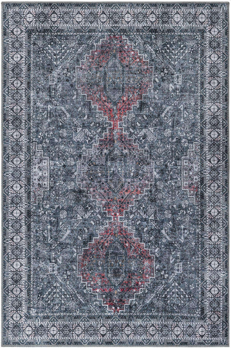 Washable Gray 4' 1 x 6' 1 Timeless Rectangle Area Rug Easy to Clean Stain Resistant & Durable Traditional Classic Vintage Design Carpet for Sale at Rug Engine