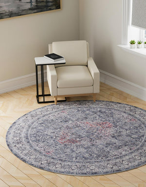 Washable Gray 5' 1 x 5' 1 Timeless Round Area Rug Easy to Clean Stain Resistant & Durable Traditional Classic Vintage Design Carpet for Sale at Rug Engine