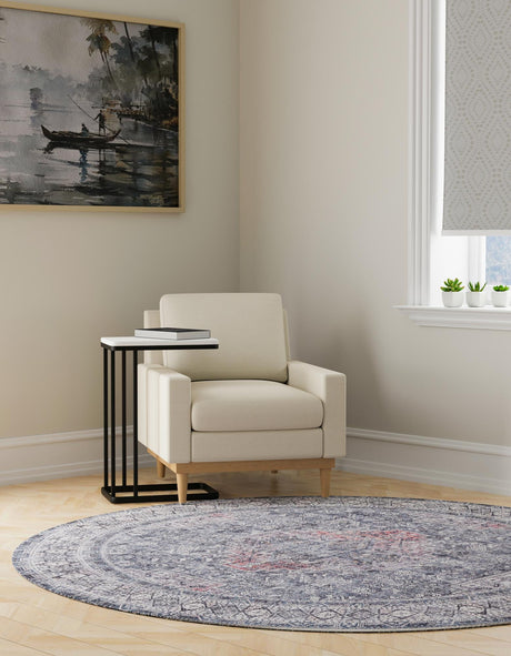 Washable Gray 2' x 2' Timeless Round Area Rug Easy to Clean Stain Resistant & Durable