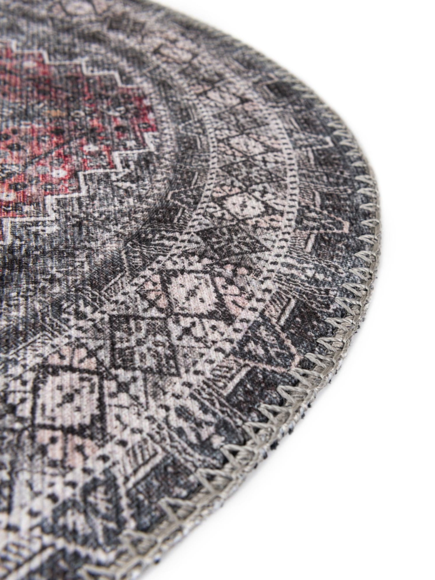 Washable Gray 2' x 2' Timeless Round Area Rug Easy to Clean Stain Resistant & Durable