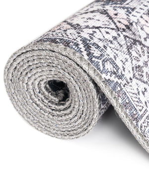 Washable Gray 7' 10 x 7' 10 Timeless Round Area Rug Easy to Clean Stain Resistant & Durable Traditional Classic Vintage Design Carpet for Sale at Rug Engine
