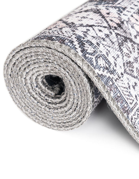 Washable Gray 7' 10 x 7' 10 Timeless Round Area Rug Easy to Clean Stain Resistant & Durable Traditional Classic Vintage Design Carpet for Sale at Rug Engine