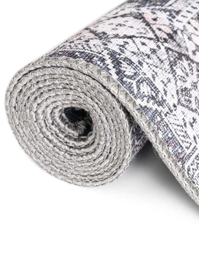 Washable Gray 7' 10 x 7' 10 Timeless Round Area Rug Easy to Clean Stain Resistant & Durable Traditional Classic Vintage Design Carpet for Sale at Rug Engine