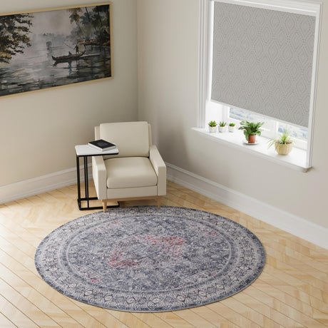 Washable Gray 7' 10 x 7' 10 Timeless Round Area Rug Easy to Clean Stain Resistant & Durable Traditional Classic Vintage Design Carpet for Sale at Rug Engine