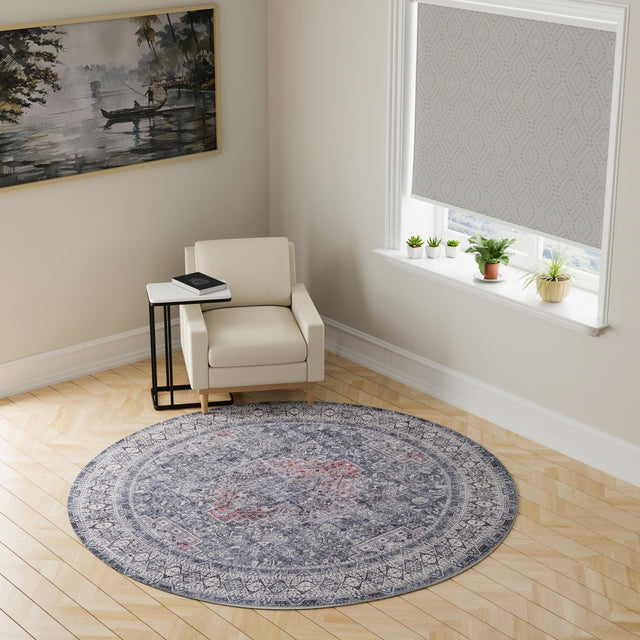 Washable Gray 7' 10 x 7' 10 Timeless Round Area Rug Easy to Clean Stain Resistant & Durable Traditional Classic Vintage Design Carpet for Sale at Rug Engine