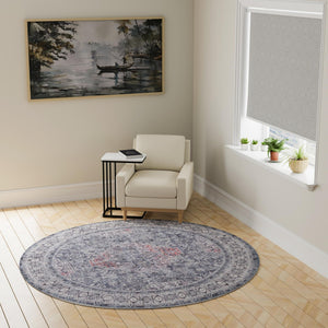 Washable Gray 7' 10 x 7' 10 Timeless Round Area Rug Easy to Clean Stain Resistant & Durable Traditional Classic Vintage Design Carpet for Sale at Rug Engine