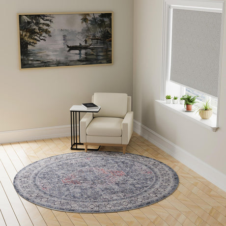 Washable Gray 7' 10 x 7' 10 Timeless Round Area Rug Easy to Clean Stain Resistant & Durable Traditional Classic Vintage Design Carpet for Sale at Rug Engine