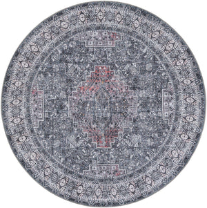 Washable Gray 5' 1 x 5' 1 Timeless Round Area Rug Easy to Clean Stain Resistant & Durable Traditional Classic Vintage Design Carpet for Sale at Rug Engine